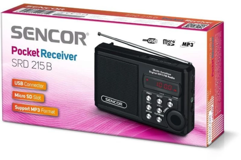 Φορητό Ραδιόφωνο FM/MW/SW με USB, Micro SD, MP3 3,5mm 2W Sencor SRD 215 B Μαύρο