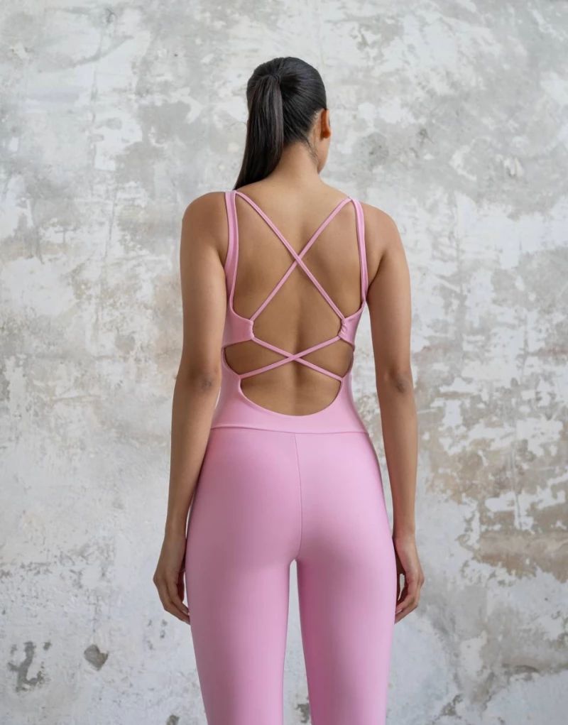Cross Striped Jumpsuit Push-Up και Σμίλευσης Lismina 2406 Pink