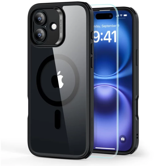 ESR Classic Hybrid Halolock MaSafe & Tempered Glass Clear/Black-Apple iPhone 16 Plus