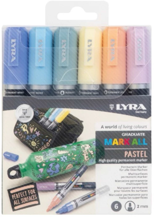 Lyra Graduate Mark All Σετ 6 τεμαχίων με ανεξίτηλους μαρκαδόρους 2mm - Pastel Blister L6821065