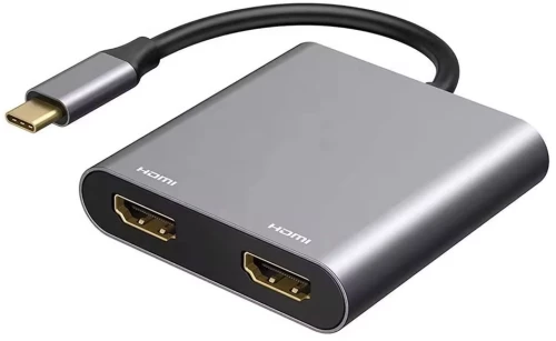 Adapter DeTech,  2in1, USB-C –2хHDMI, 4K, 30Hz, Gray - 17846