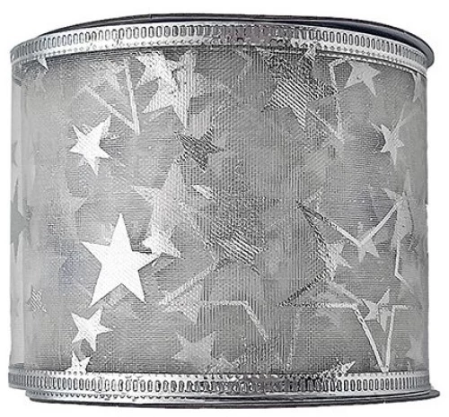 Κορδέλα Χριστουγέννων οργάντζα-σχέδιο αστέρια 63cm x55m ασημί Xmasfest 1132244