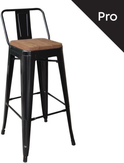 WOODWELL Ε5208,1RELIX Wood Σκαμπό Bar-Pro με Πλάτη, Μέταλλο Βαφή Μαύρο, Απόχρωση Ξύλου Dark Oak 44x44x75/100cm Ε5208,1