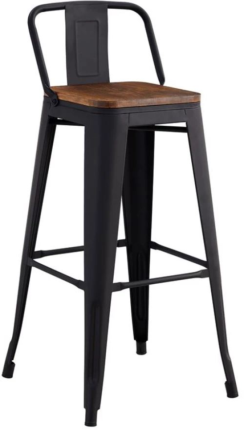 WOODWELL Ε5208,1ΜRELIX Wood Σκαμπό Bar-Pro με Πλάτη, Μέταλλο Βαφή Μαύρο Μatte, Απόχρωση Ξύλου Dark Oak 44x44x75/100cm Ε5208,1Μ