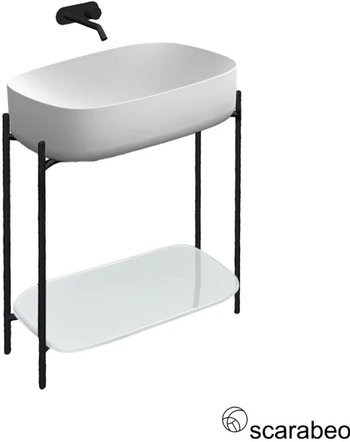 Scarabeo Laila 75 Shelf Έπιπλο μπάνιου με ράφι & Νιπτήρας Πορσελάνης Moon για Επίτοιχη μπαταρία 70x42 White