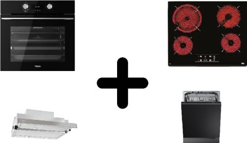 Teka HLB 8416 BK Φούρνος πολλαπλών λειτουργιών+TT 6420 Κεραμική Εστία+CNL 6610 Συρόμενος απορροφητήρας+DFI 74960 Πλυντήριο π.