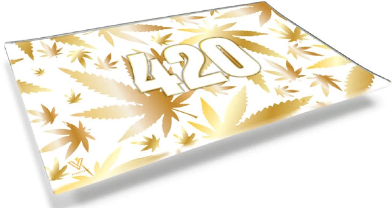 V-Syndicate Γυάλινος Rolling Tray Δίσκος - 420 Gold - Mini (16x12cm)