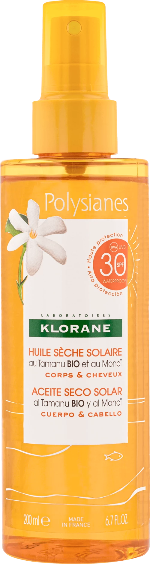 Klorane | Αντηλιακό Ξηρό Έλαιο με SPF 30 με Βιολογικό Tamanu & Monoi - Μαλλιά και Σώμα | 200ml