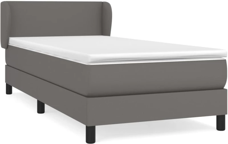 vidaXL Κρεβάτι Boxspring με Στρώμα Γκρι 90x190 εκ. από Συνθετικό Δέρμα