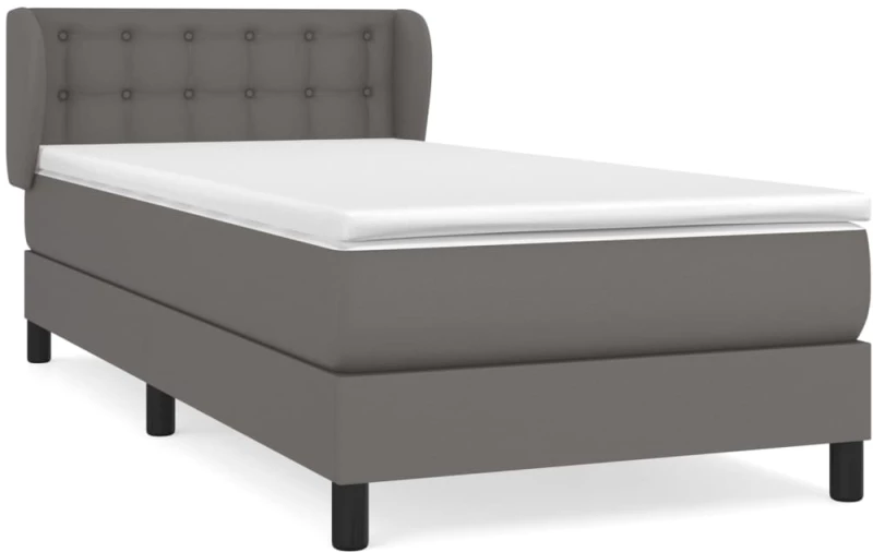 vidaXL Κρεβάτι Boxspring με Στρώμα Γκρι 90x190 εκ. από Συνθετικό Δέρμα