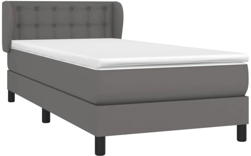vidaXL Κρεβάτι Boxspring με Στρώμα Γκρι 90x190 εκ. από Συνθετικό Δέρμα