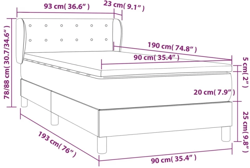 vidaXL Κρεβάτι Boxspring με Στρώμα Γκρι 90x190 εκ. από Συνθετικό Δέρμα