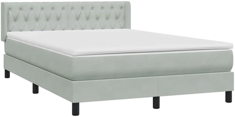 vidaXL Κρεβάτι Boxspring με Στρώμα Ανοιχτό Γκρι 160x220 εκ. Βελούδινο