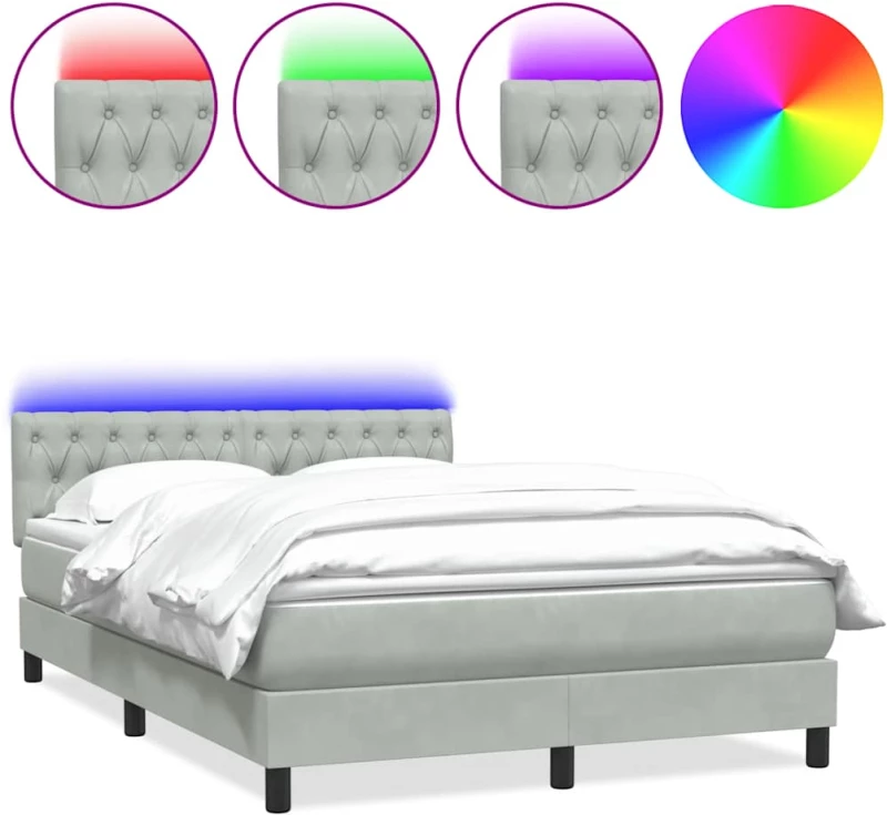 vidaXL Κρεβάτι Boxspring με Στρώμα Ανοιχτό Γκρι 160x220 εκ. Βελούδινο