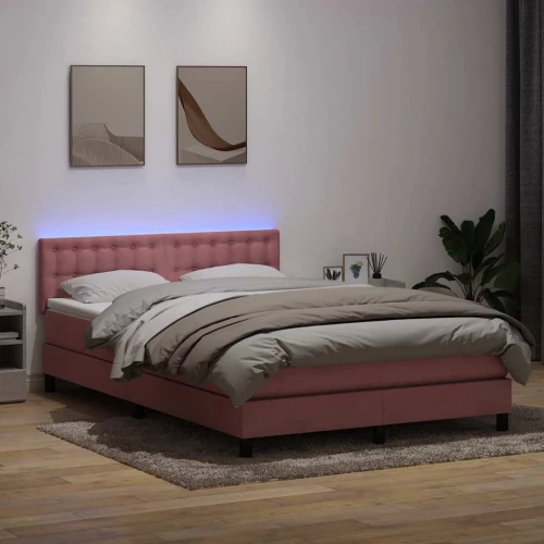 vidaXL Box Spring κρεβάτι με στρώμα ροζ 160x220 cm Βελούδινο