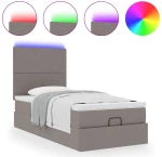 vidaXL Οθωμανικό κρεβάτι με στρώμα & LEDs Taupe 80x200cm ύφασμα