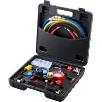 VEVOR 4 Way AC Gauge - AC Manifold Gauge Set for R134A R22 R12 R410A Refrigerant, Freon Gauges with 5ft Hoses, Couplers, Can Tap Works on Car Auto Freon Charging and Evacuation