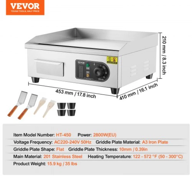 VEVOR Commercial Electric Griddle 2800 W Countertop Flat Top Grill 122℉-572℉