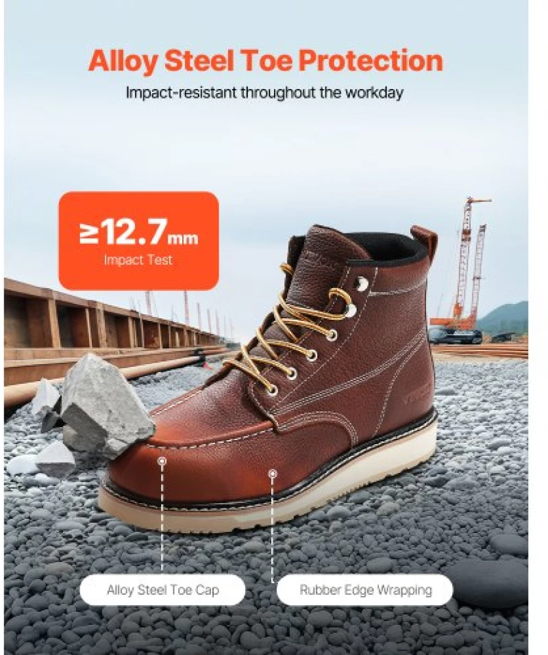VEVOR Steel Toe Work Boots UK Size 12 Waterproof Moc Toe for Men Slip-Resistant