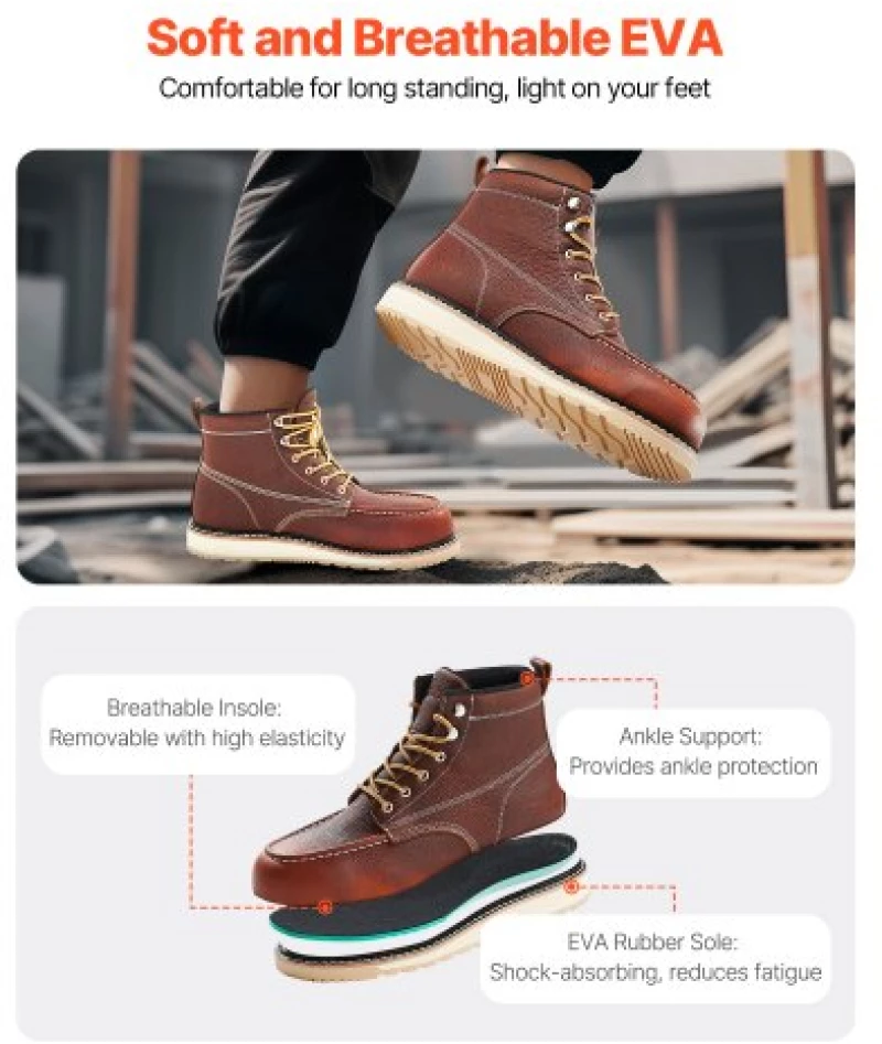 VEVOR Steel Toe Work Boots UK Size 11 Waterproof Moc Toe for Men Slip-Resistant