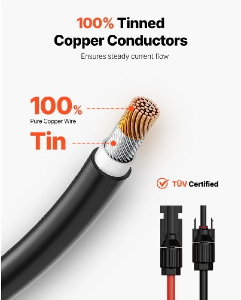 VEVOR 50FT Solar Panel Extension Wire with Female & Male Connectors 10AWG 1 Pair