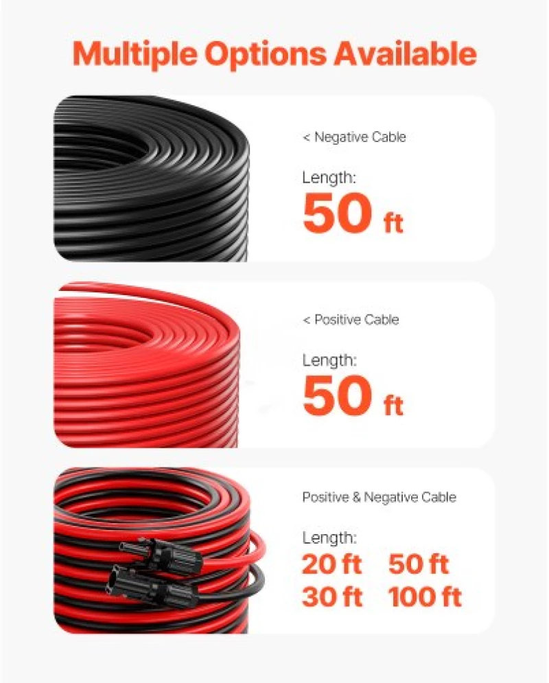 VEVOR 50FT Solar Panel Extension Wire with Female & Male Connectors 10AWG 1 Pair