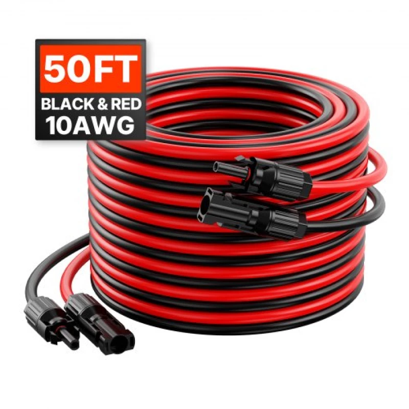 VEVOR 50FT Solar Panel Extension Wire with Female & Male Connectors 10AWG 1 Pair