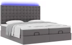 vidaXL Οθωμανικό κρεβάτι με στρώματα & LEDs Γκρι Faux Leather