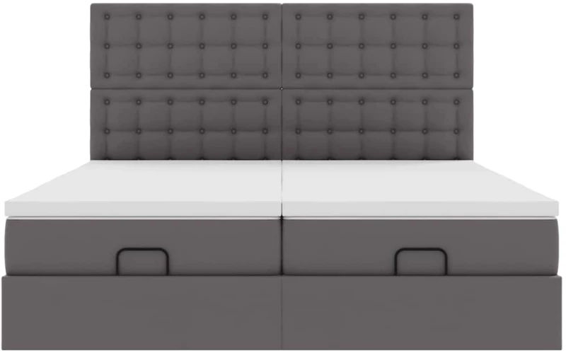 vidaXL Οθωμανικό κρεβάτι με στρώματα & LEDs Γκρι Faux Leather