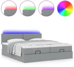 vidaXL Οθωμανικό κρεβάτι με στρώματα & LEDs Ανοιχτό γκρι ύφασμα