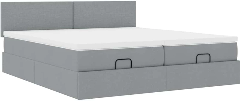 vidaXL Οθωμανικό κρεβάτι με στρώματα & LEDs Ανοιχτό γκρι ύφασμα