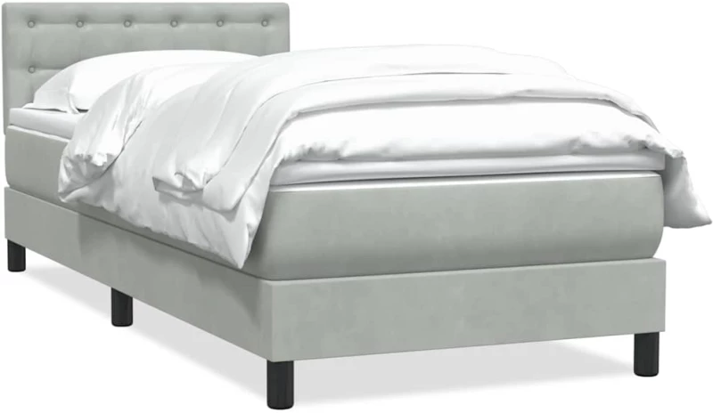 vidaXL Box Spring κρεβάτι με στρώμα ανοιχτό γκρι 90x220 εκ. Βελούδινο