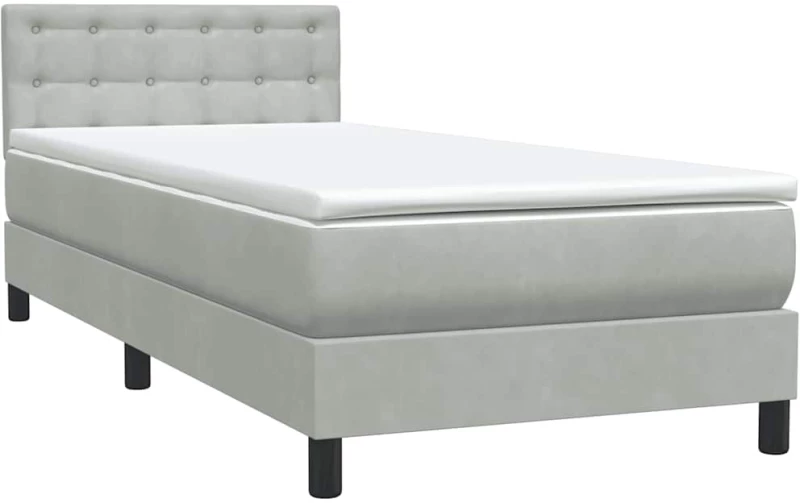 vidaXL Box Spring κρεβάτι με στρώμα ανοιχτό γκρι 90x220 εκ. Βελούδινο