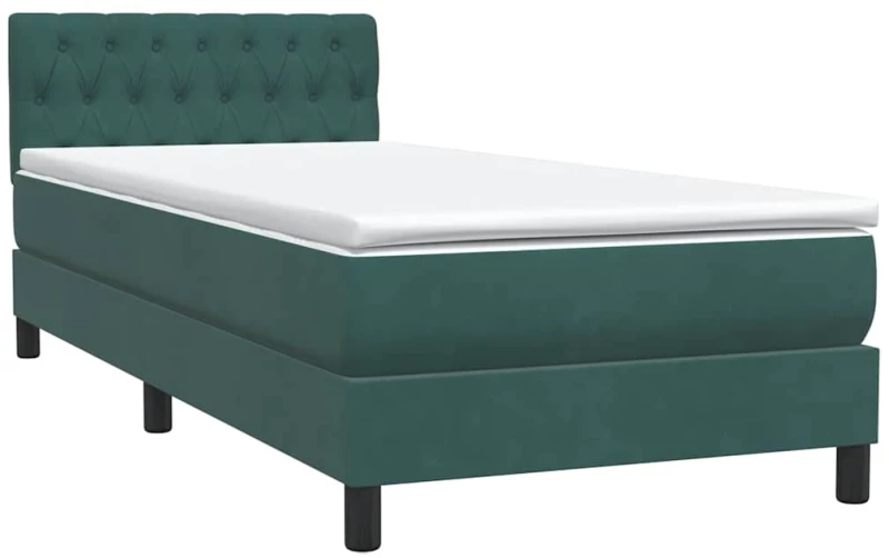 vidaXL Box Spring κρεβάτι με στρώμα σκούρο πράσινο 80x220εκ. Βελούδινο