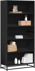 Βιβλιοθήκη vidaXL Μαύρο 80,5x35x170,5 cm Ξύλο μηχανικής κατασκευής