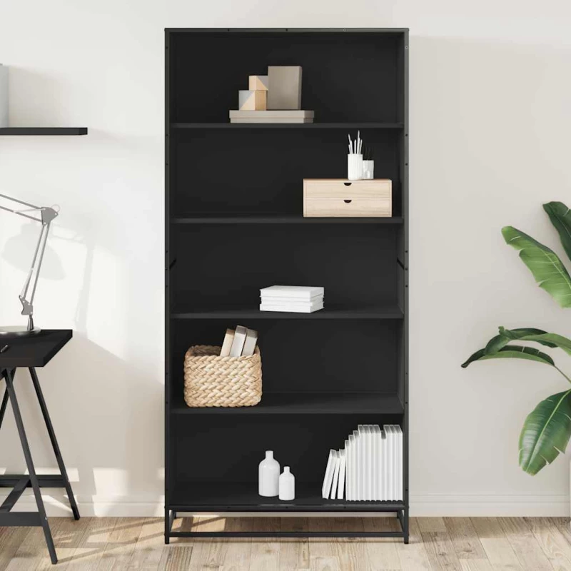Βιβλιοθήκη vidaXL Μαύρο 80,5x35x170,5 cm Ξύλο μηχανικής κατασκευής