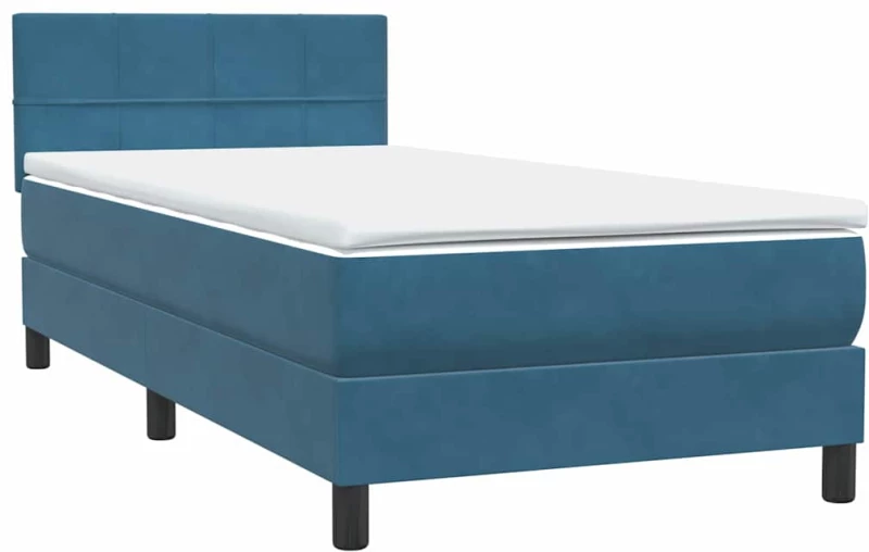 vidaXL Κρεβάτι Boxspring με Στρώμα Σκούρο Μπλε 80x220 εκ. Βελούδινο