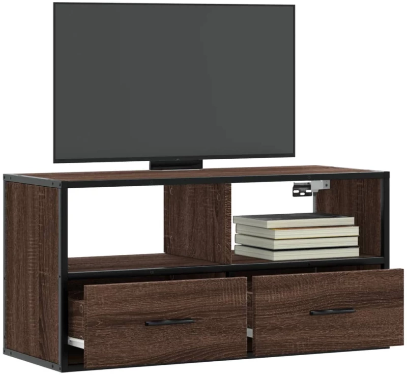 vidaXL Έπιπλο Τηλεόρασης Καφέ Δρυς 80x31x39,5 εκ Επεξ.Ξύλο/Μέταλλο