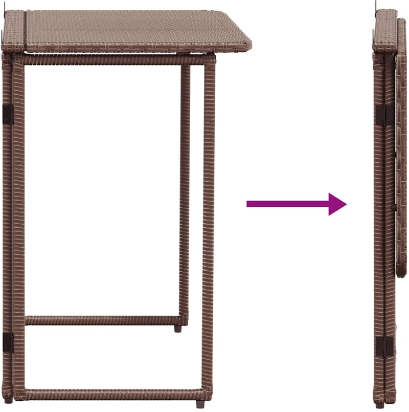 vidaXL Πτυσσόμενο τραπέζι κήπου καφέ 90x51x75 cm Poly Rattan