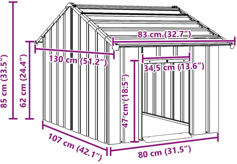 vidaXL Σπιτάκι σκύλου με οροφή 83x130x85 cm Γαλβανισμένος χάλυβας