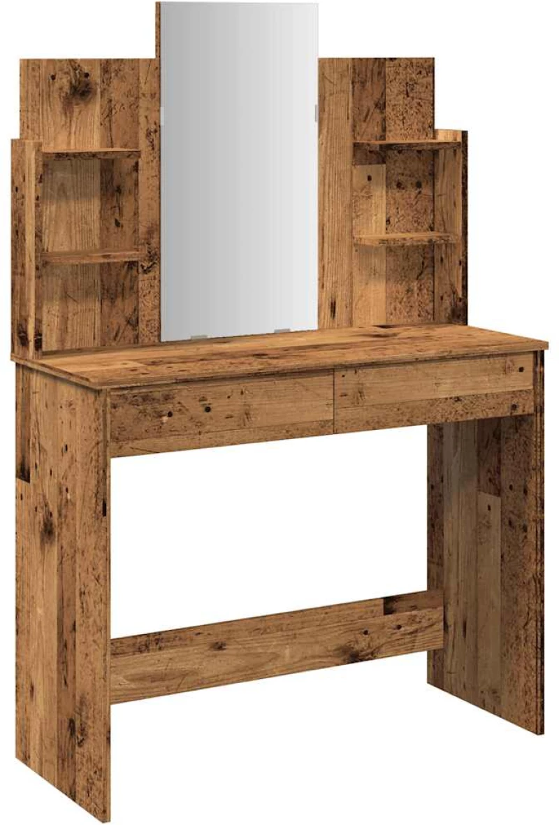 vidaXL Κομοδίνο με καθρέφτη Παλιό ξύλο 96x39x142 cm