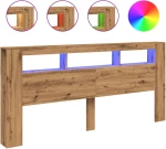 vidaXL LED κεφαλάρι Artisan Oak 220x18,5x103,5 cm Κατασκευασμένο ξύλο