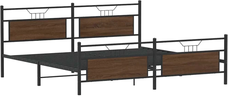 vidaXL Σκελετός Κρεβ. Χωρίς Στρώμα Καφέ Δρυς 193x203 εκ. Μεταλλικό