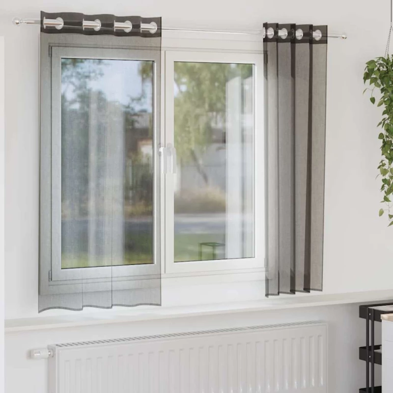 vidaXL Κουρτίνες Voile με ροδέλες 2 τεμάχια Μαύρο 140x140 εκ.