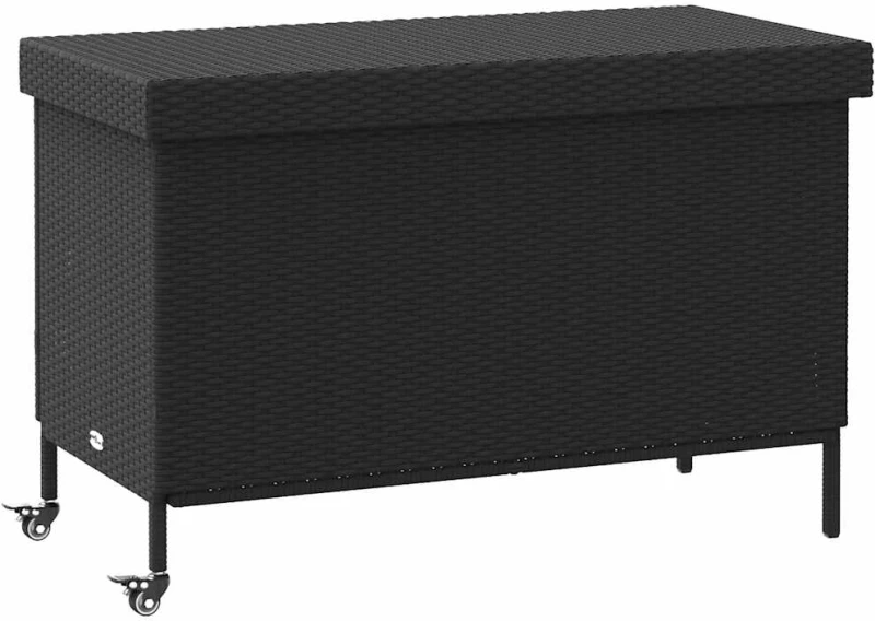 vidaXL κουτί αποθήκευσης κήπου με ρόδες μαύρο 110x55x73 cm