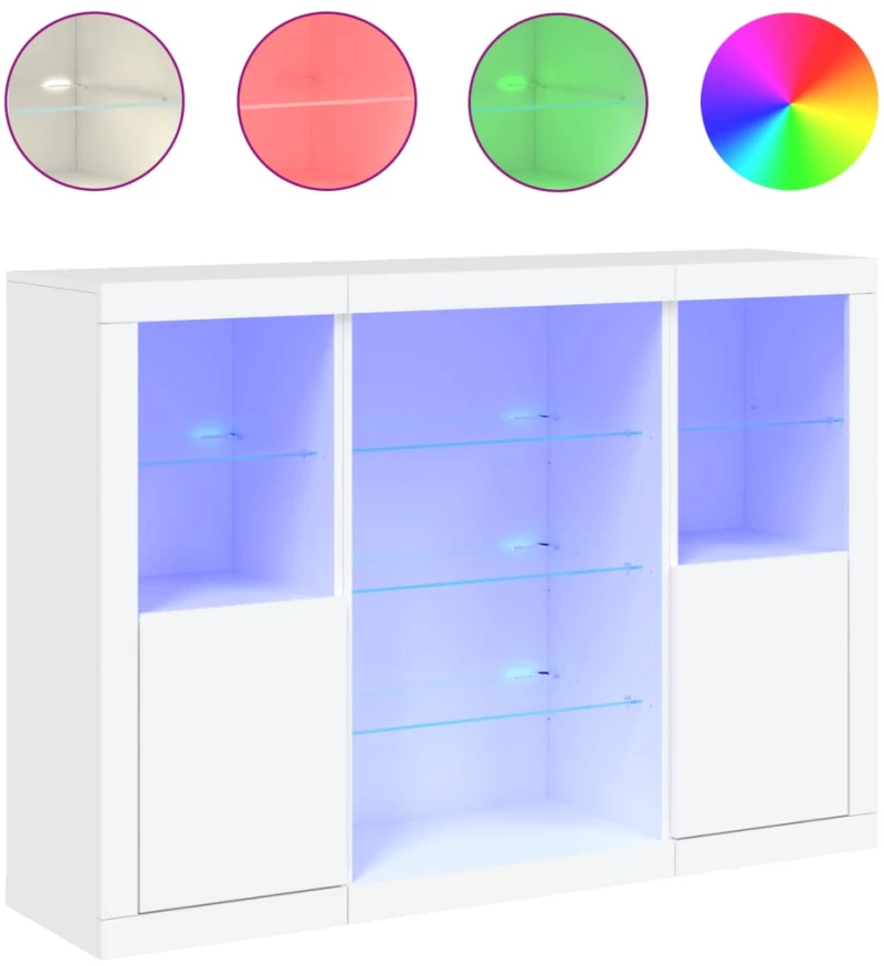 vidaXL Μπουφέδες με Φώτα LED 3 τεμ. Λευκοί από Επεξεργασμένο Ξύλο