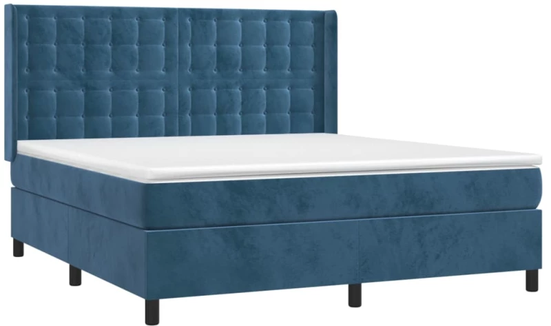 vidaXL Κρεβάτι Boxspring με Στρώμα Σκούρο Μπλε 160x200 εκ. Βελούδινο