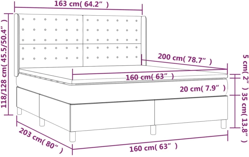 vidaXL Κρεβάτι Boxspring με Στρώμα Σκούρο Μπλε 160x200 εκ. Βελούδινο