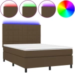 vidaXL Κρεβάτι Boxspring με Στρώμα & LED Σκ.Καφέ 140x200 εκ Υφασμάτινο
