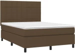 vidaXL Κρεβάτι Boxspring με Στρώμα & LED Σκ.Καφέ 140x200 εκ Υφασμάτινο